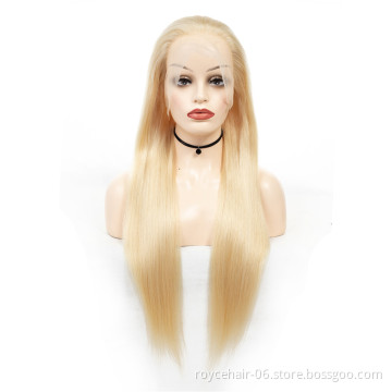 613 Blond color Double Drawn Peruvian Virgin human hair wig Vendor Pre plucked Straight Lace Front Wig